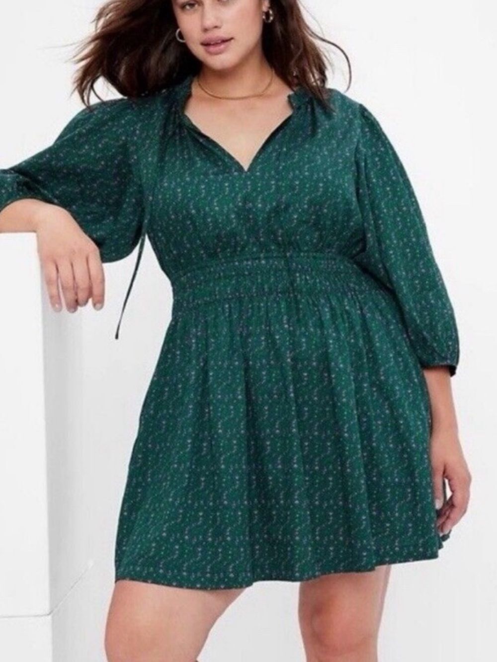 GAP WOMENS SMOCKED WAIST MINI DRESS GREEN PINK FLORAL XS COTTON